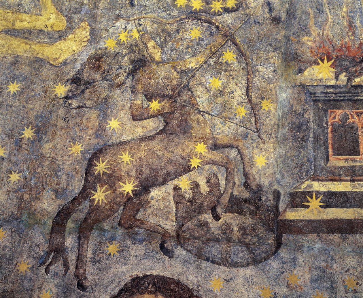 Gothic period. Dome of the Zodiac (1485) by Fernando Gallego. XV Century. Wall paintings. They decorate the library of the University of Salamanca, Castile, Spain. Represents signs of the zodiac. Centaur. Symbol of the constellation by Fernando Gallego