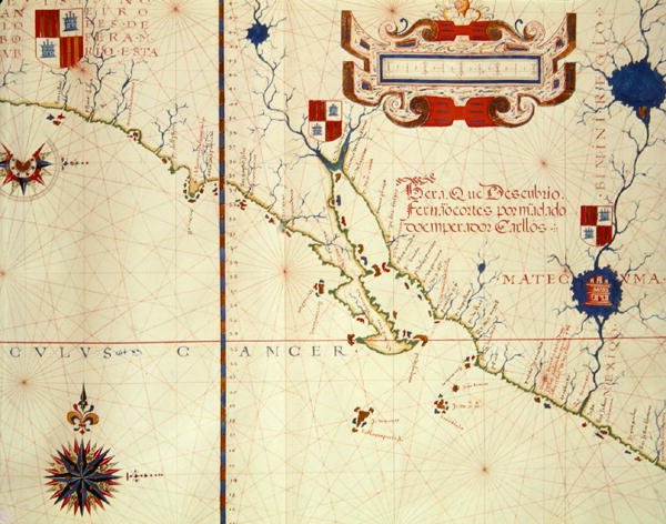 Map of Mexico and lower California, from an atlas, 1571 by Fernao Vaz Dourado