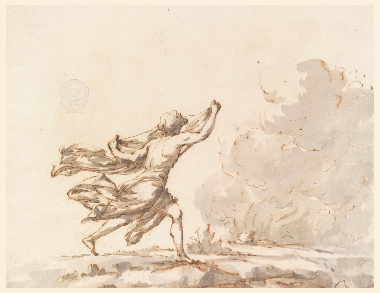A Young Man Running Toward a Fire, mid-18th century by Filippo Marchionni