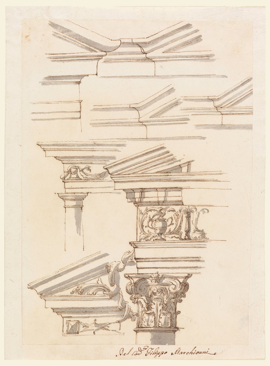 Studies for Entablatures and Pediment, ca. 1770 by Filippo Marchionni