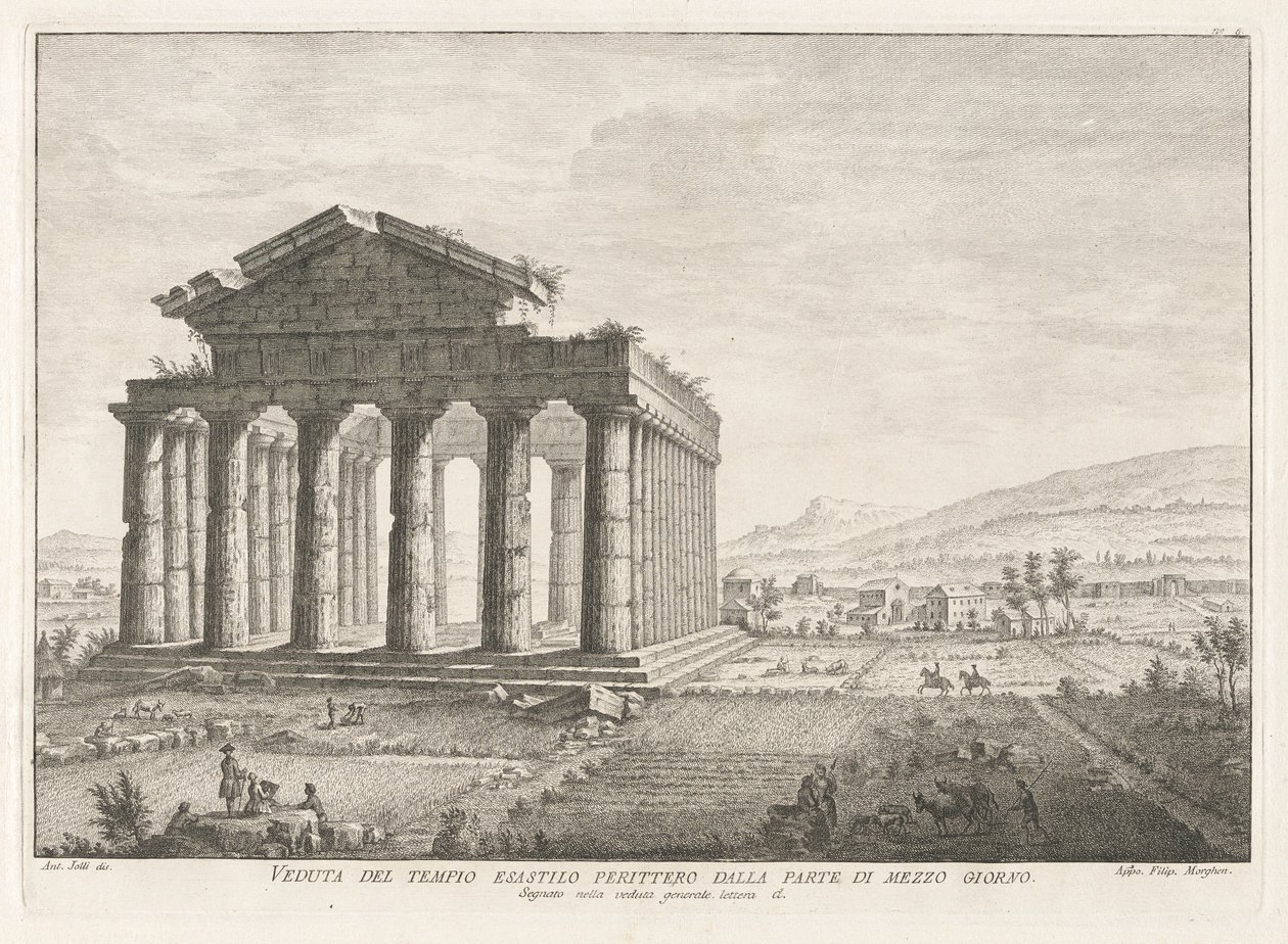 View of the Peripteral Hexastyle Temple from the South, from 