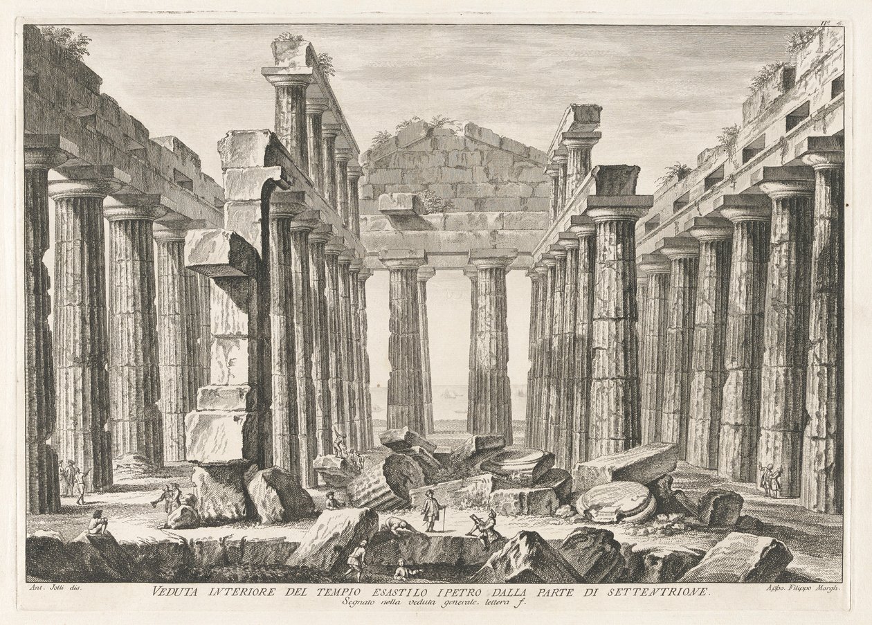 Interior View of the Hexastyle Hypaethral Temple from the North, from Antiquities of Paestum by Filippo Morghen