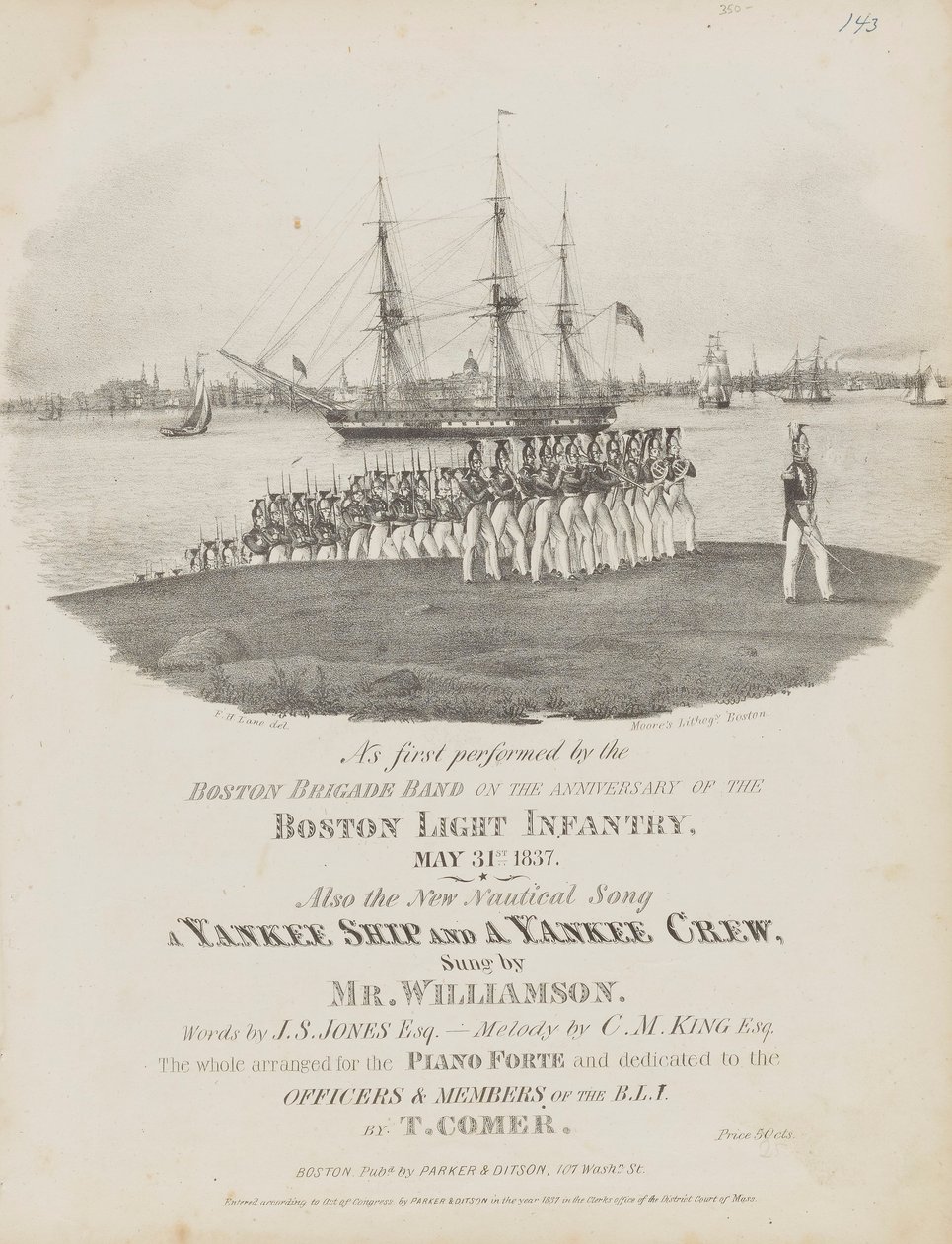 A Yankee Ship and a Yankee Crew (Sheet Music Cover) by Fitz Henry Lane