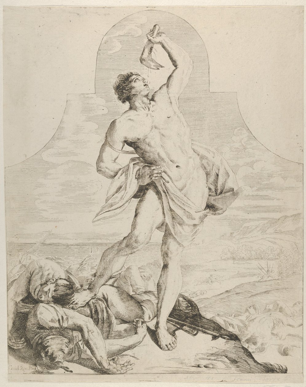 Samson Holding the Jaw Bone of an Ass Over His Head and Standing Next to the Philistines by Flaminio Torre