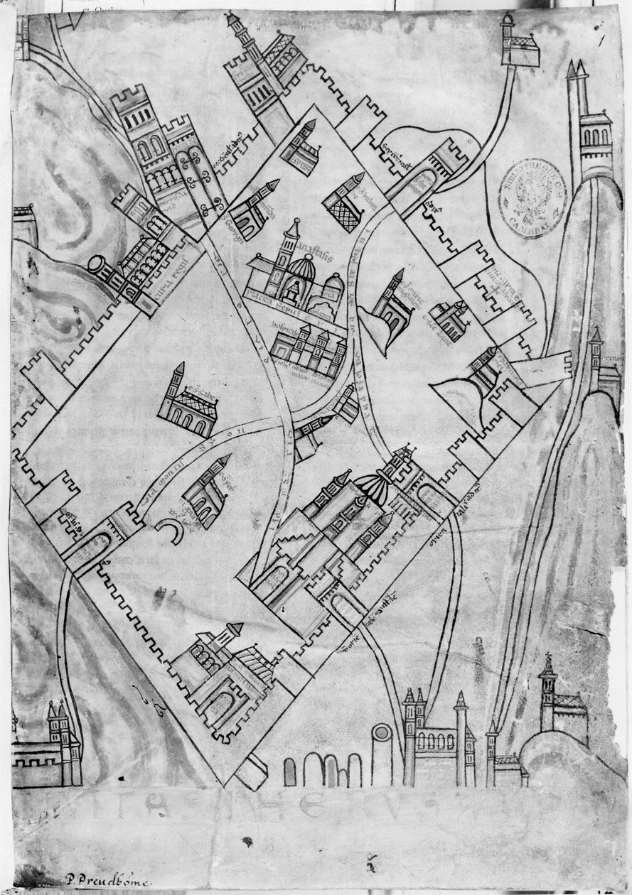 Ms 466 fol. 1 Map of the city of Jerusalem, before 1167
