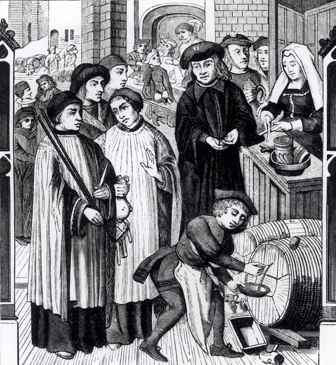 Dues on Wines, Granted to the Chapter of Tournai by King Chilperic, after a Window of the Cathedral of Tournai by Flemish School