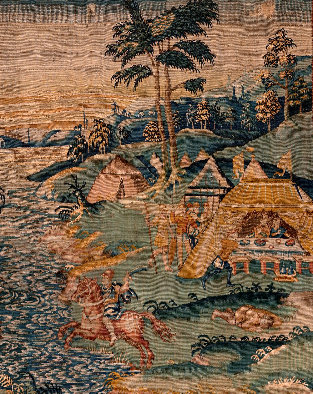Flemish Tapestry. Military Camp Near the River Granikos. Atelier of Oudenaarde. 377x393cm. Inv 83104-9 /00011. 17th Century. by Flemish School