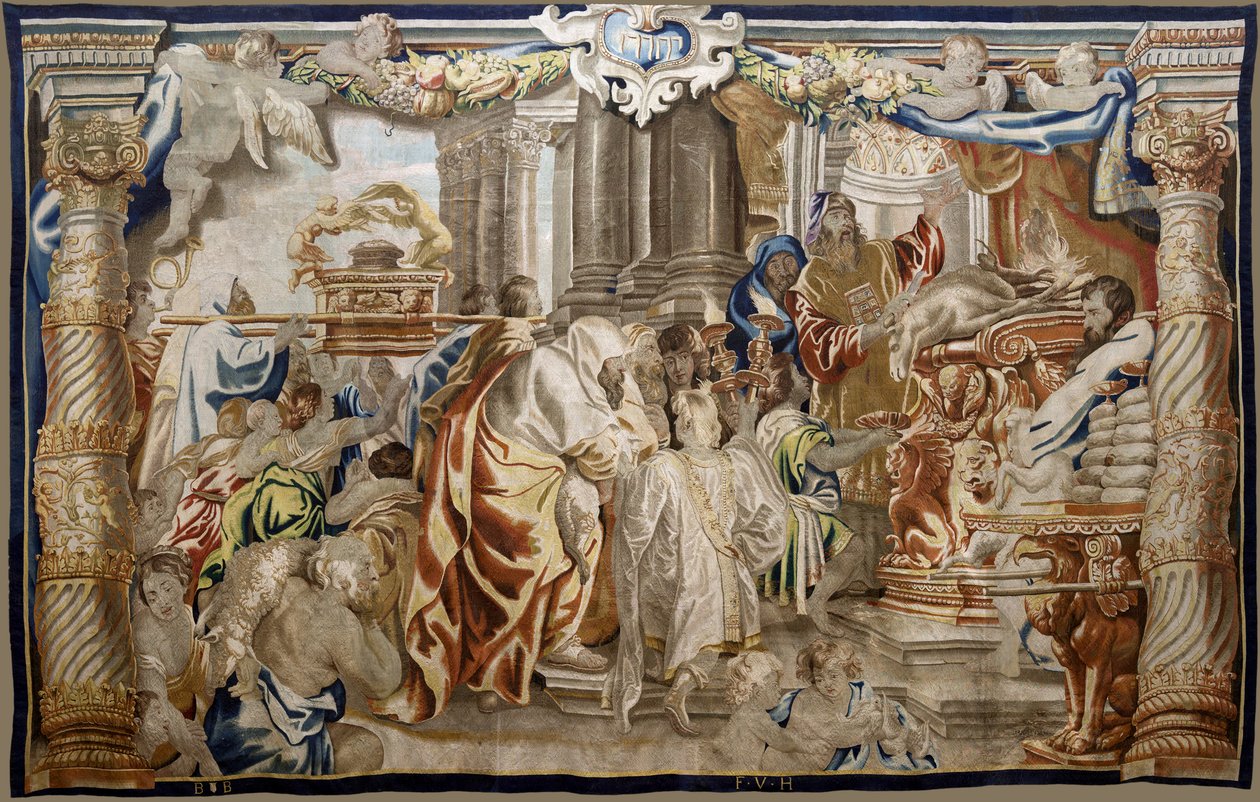 Flemish tapestry. Series Apotheosis of the Eucharist. Sacrifice of Mosaic Law. Model Cartoon copied from an original by Rubens. Brussels manufacture. Mid-17th century by Flemish School