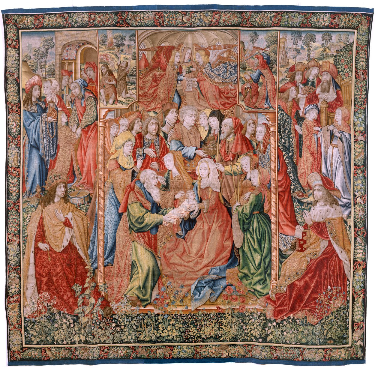 Flemish Tapestry. Series Episodes from the Life of the Virgin; Presentation at the Temple. Second Tapestry in the Series. Models Attributed to Jan van Roome. Manufacture Pieter van Aelst, Brussels. Ca 1502-1504 by Flemish School