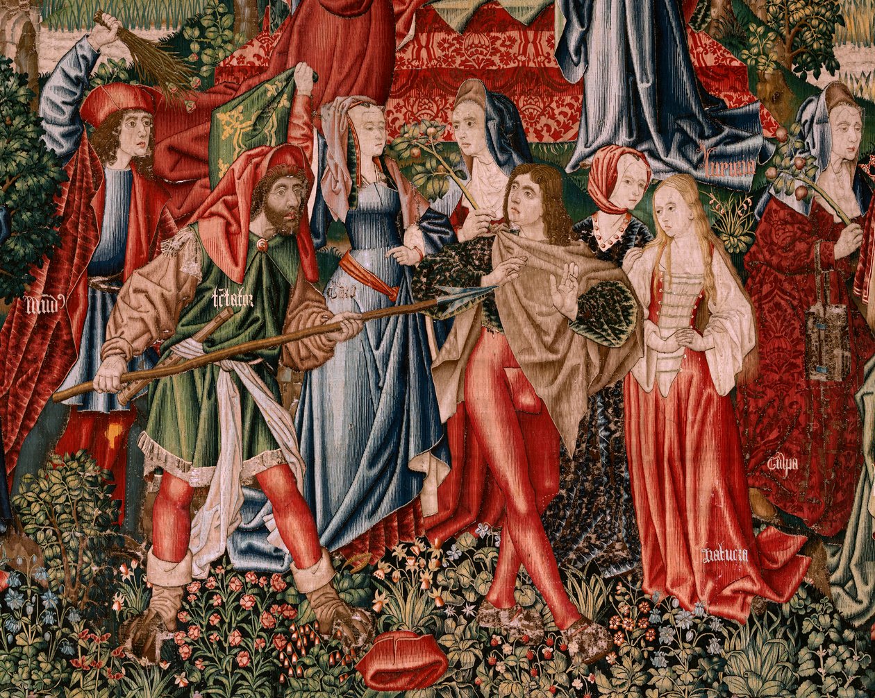 Flemish Tapestry. Series Human Redemption or Vices and Virtues. Vices Lead Man to Sin. Second Tapestry in the Series (First of Those Kept in Palencia). Brussels’ Manufacture, Workshop. Ca 1510. Size 425 x 800 cm. Fabric Gold, Silk and Wool. by Flemish School