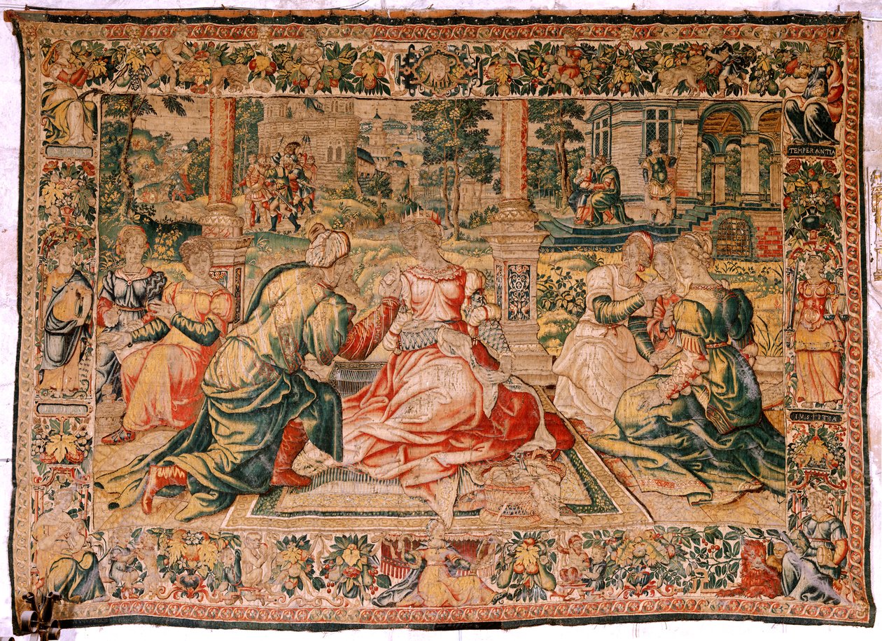 Flemish tapestry. Series Mark Anthony and Cleopatra. Cleopatra and her court. Model Cartoon attributed to Pieter Coecke van Aelst. Manufacture Brussels(?). Second half of 16th century. Fabric Silk and wool. Size 310 x 435 cm by Flemish School