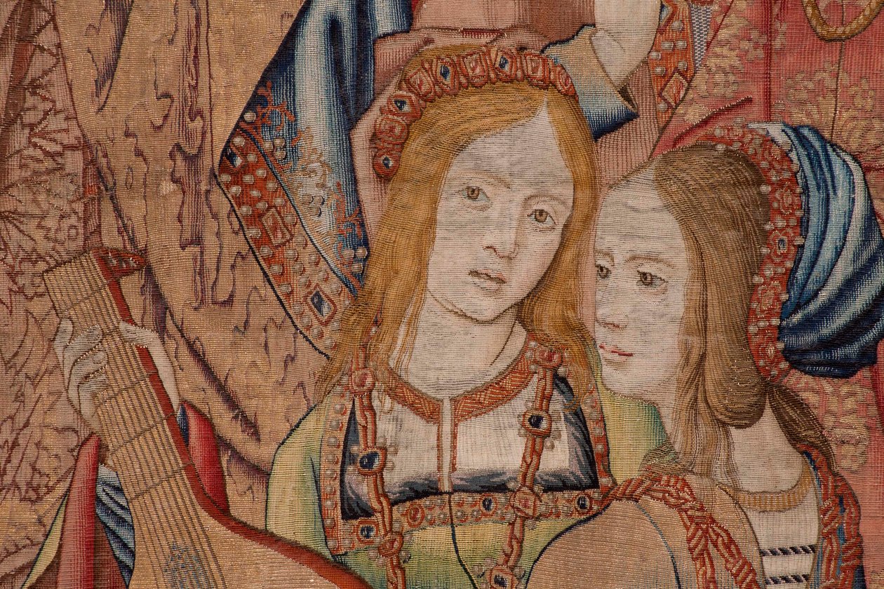 Flemish tapestry. Series The History of David and Bathsheba. The Prophet Nathan reprehends King David. Third panel of the series. Model Anonymous. Manufacture Unknown, Brussels. 1505 by Flemish School