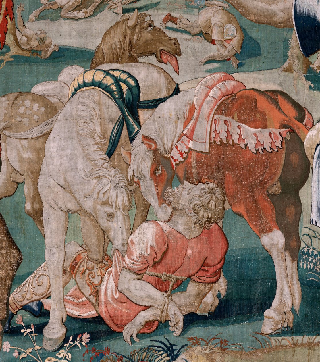 Flemish tapestry. Series The Labours of Hercules. The Horses of Diomedes. Third tapestry in the extant series. Model Unknown. Manufacture Willem Dermoyen, Brussels. Ca1528 by Flemish School