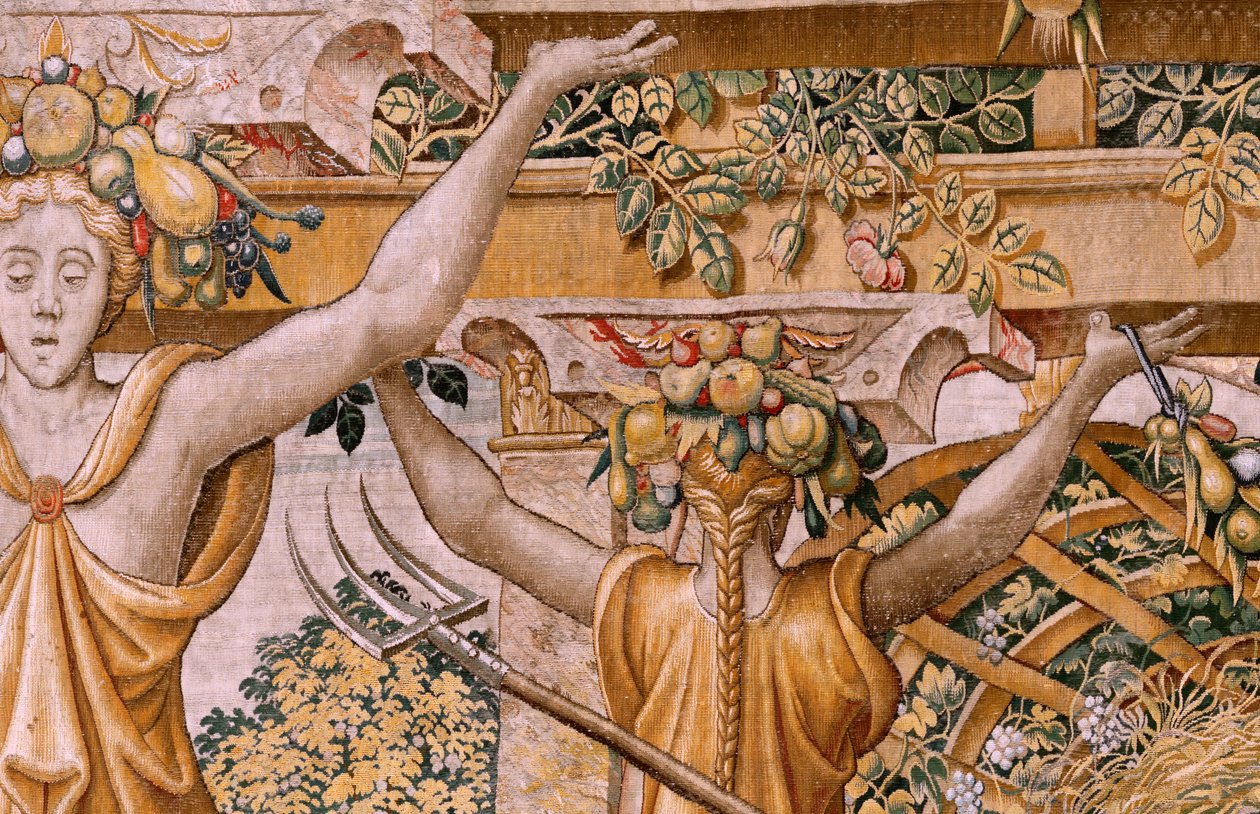 Flemish tapestry. Series Vertumnus and Pomona. No II Vertumnus transformed into a farmer. Models Circle of Pieter Coecke Van Aelst and Léonard Thiry. Atelier unknown, Brussels by Flemish School