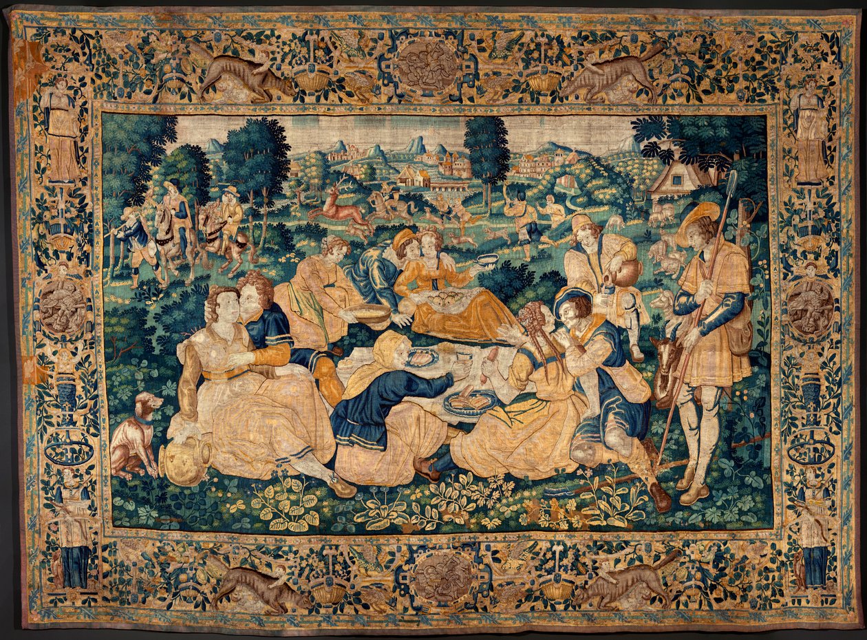 Flemish Tapestry. The Country Meal. Atelier of Oudenaarde. 17th Century by Flemish School
