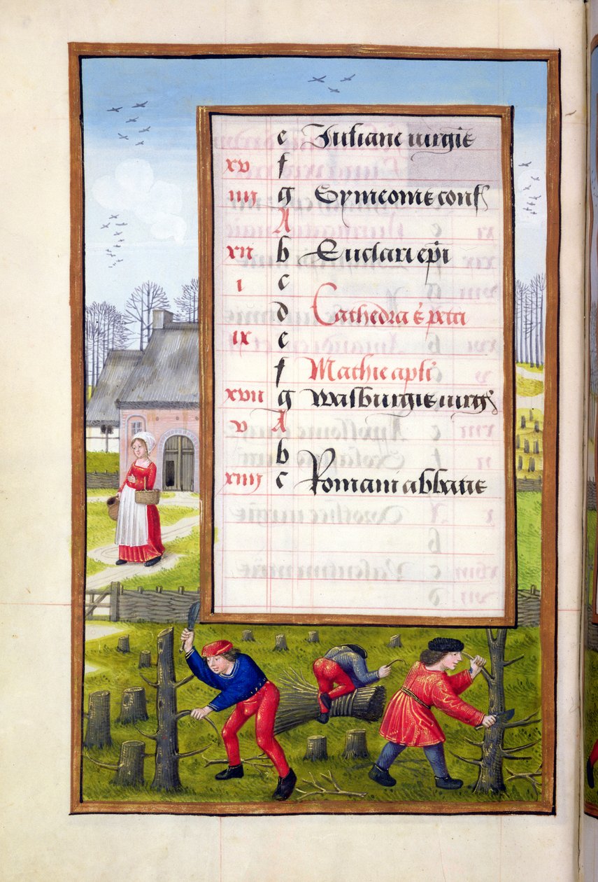 Cutting Trees and Binding Faggots, from a Book of Hours, c.1500 by Flemish School