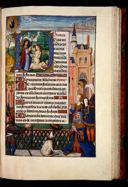 King David praying to the Virgin and Child and a historiated initial D depicting the creation of Eve, from a Book of Hours, Bruges, c.1510 by Flemish School