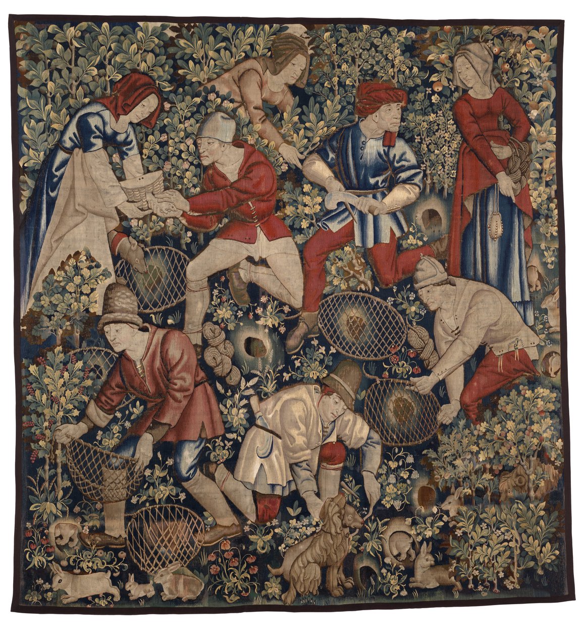 Tapestry Depicting Peasants Hunting Rabbits with Ferrets, Tournai, c.1450-75 by Flemish School