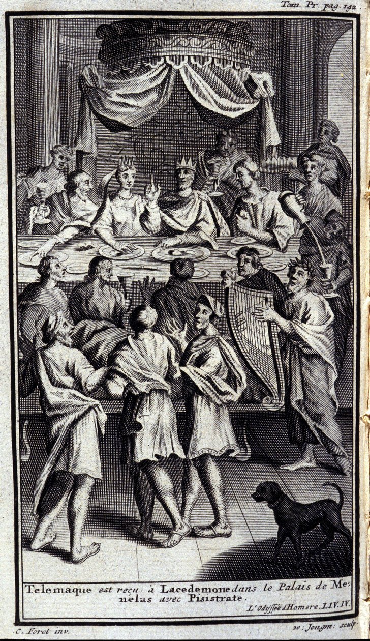 Telemachus is Received in Lacedaemon in the Palace of Menelaus with Pisistratus (Illustration for Book IV of the Odyssey of Homer) by Flemish School