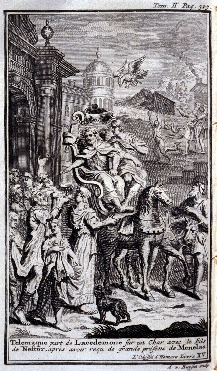 Telemachus Leaves Lacedaemon on a Chariot with Nestor