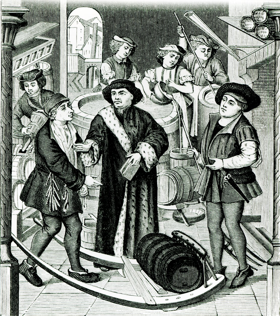 The Bishop of Tournai Receiving the Tithe of Beer Granted by King Chilperic, after a Window of the Cathedral of Tournai by Flemish School