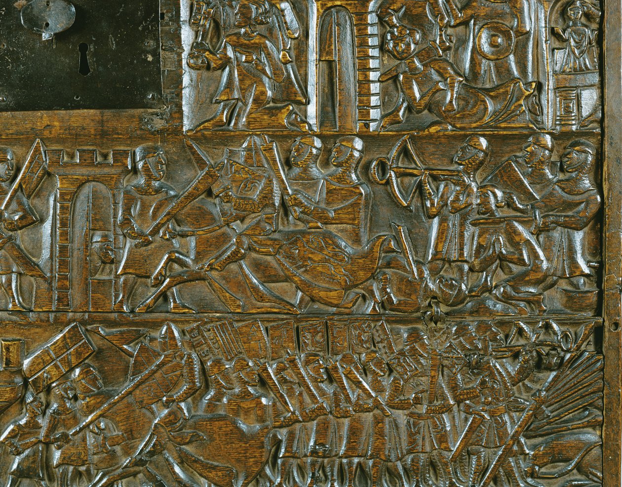 The Courtrai Chest Depicting the Uprising in Bruges on 18th May, During the Battle of the Golden Spurs Fought in Courtrai in 1302 (detail) by Flemish School