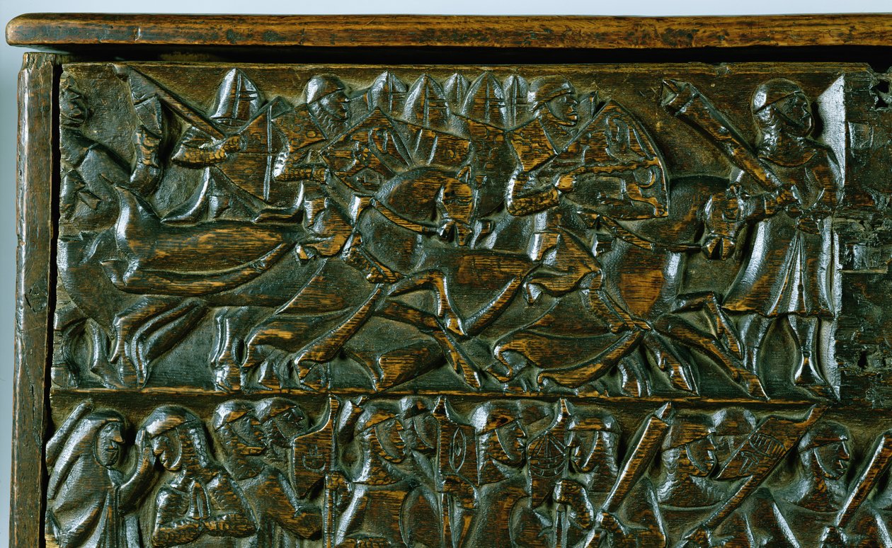 The Courtrai Chest Depicting Two Scenes from the Battle of the Golden Spurs Fought in Courtrai in 1302 (detail) by Flemish School