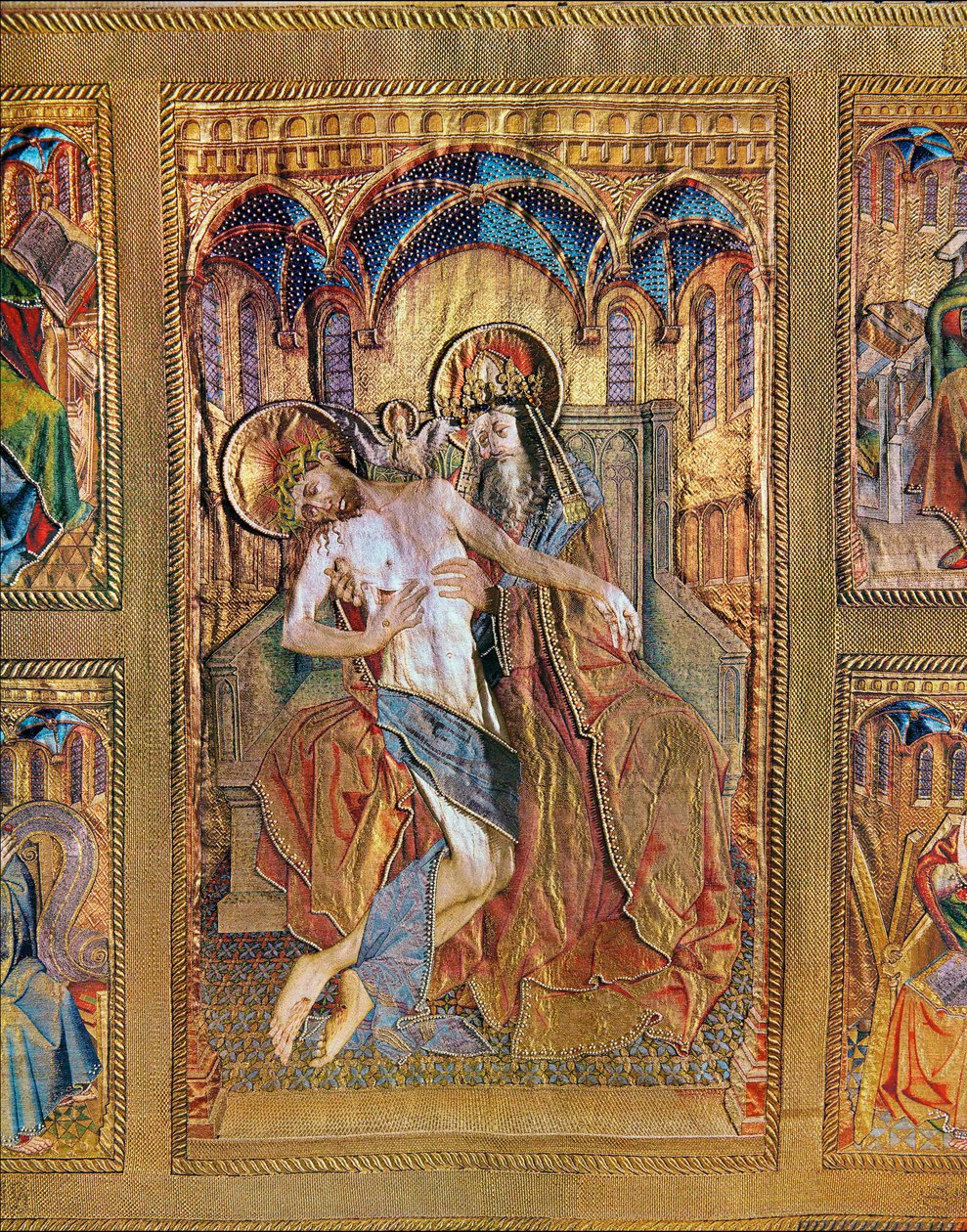 Throne of Mercy, Godfather Holding the Son on His Knees by Flemish School