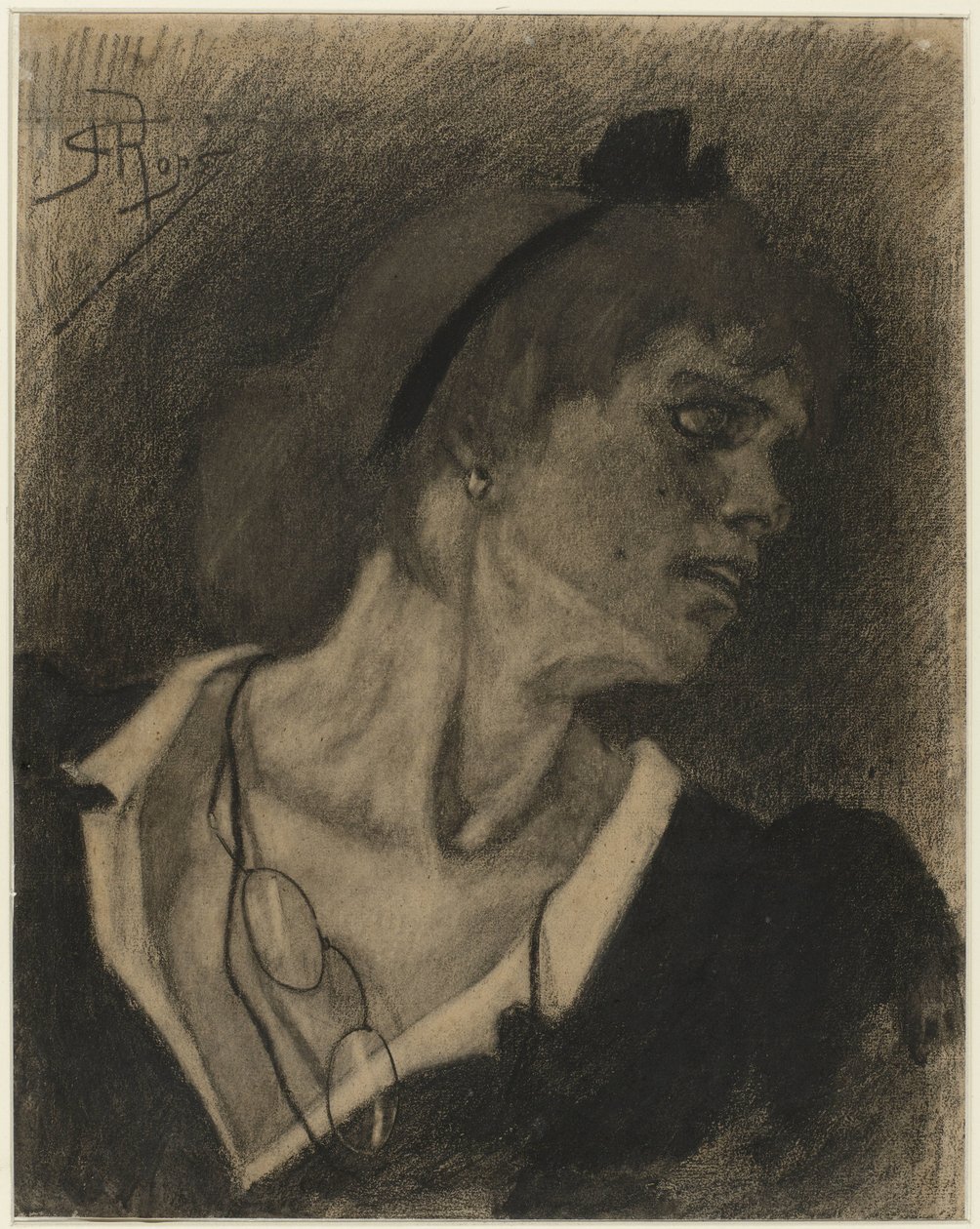 Bust of a Woman with a Lorgnette on a Cord Around Her Neck by Félicien Rops