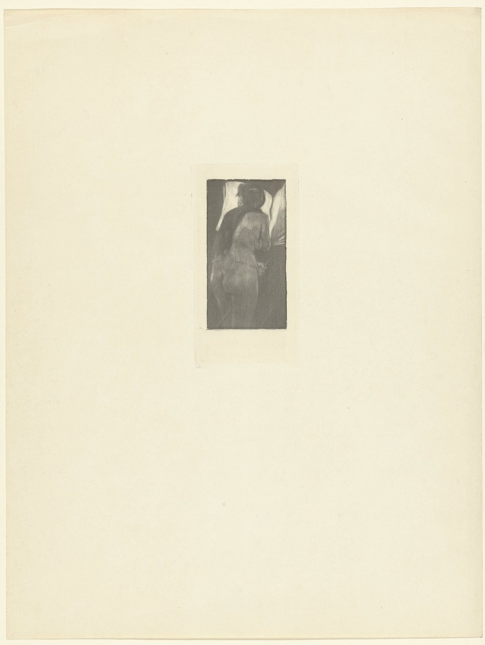 Half-Naked Woman with Stick Leaning Over Large Book by Félicien Rops