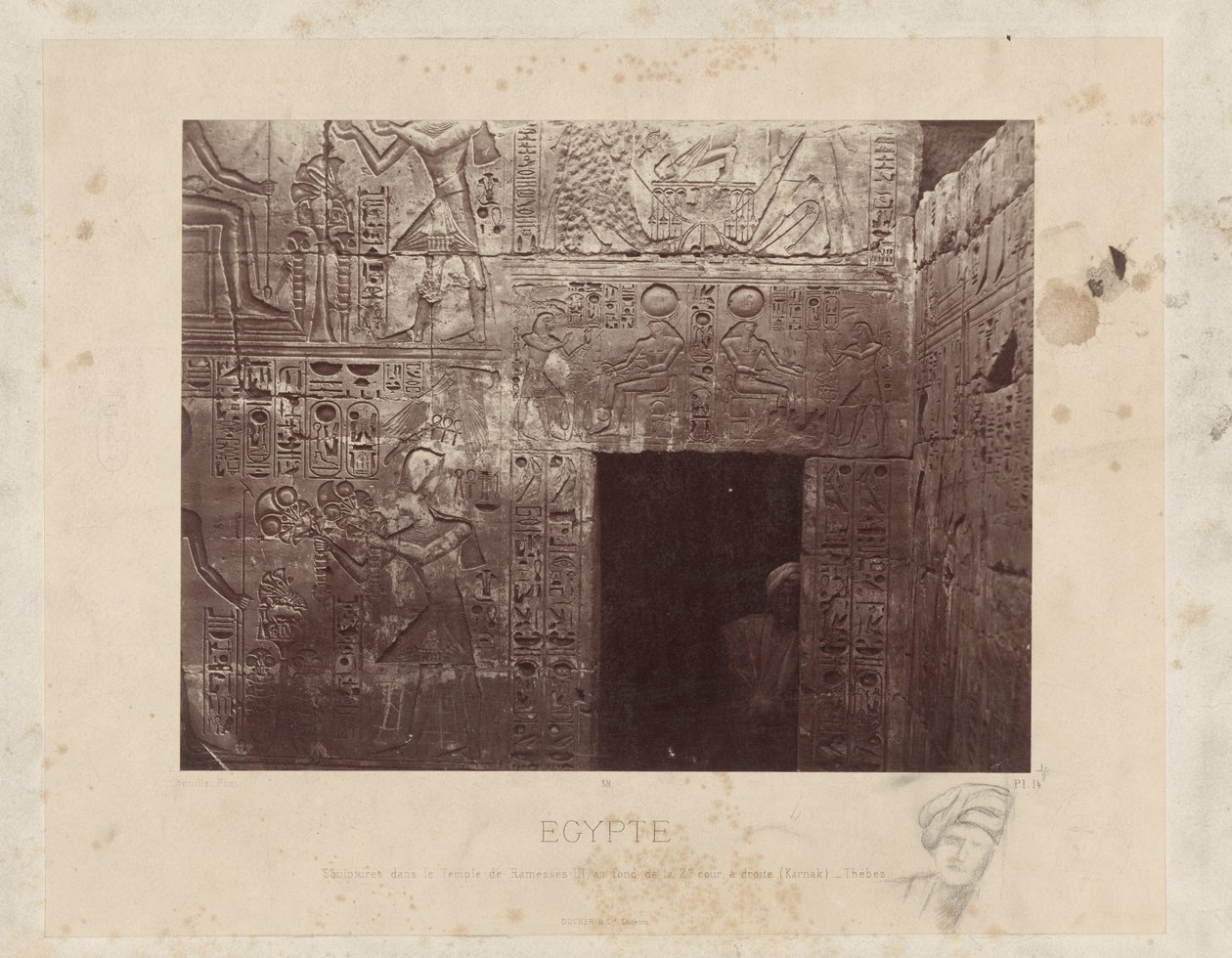 Man in a Doorway in the Temple of Ramses III in Egypt by Félix Bonfils