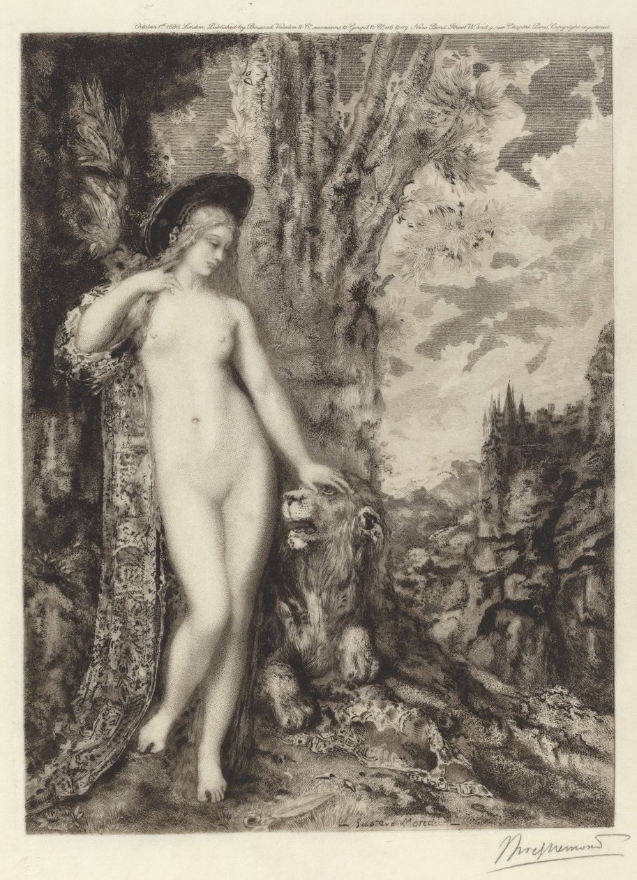 The Amorous Lion by Félix Bracquemond, after Gustave Moreau