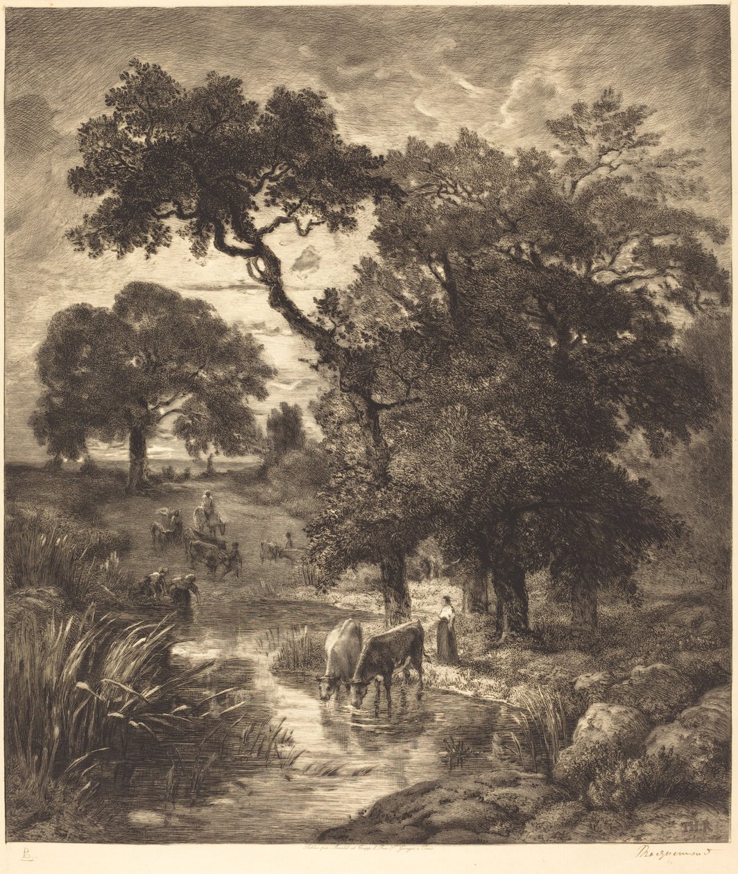 Evening by Félix Bracquemond after Théodore Rousseau