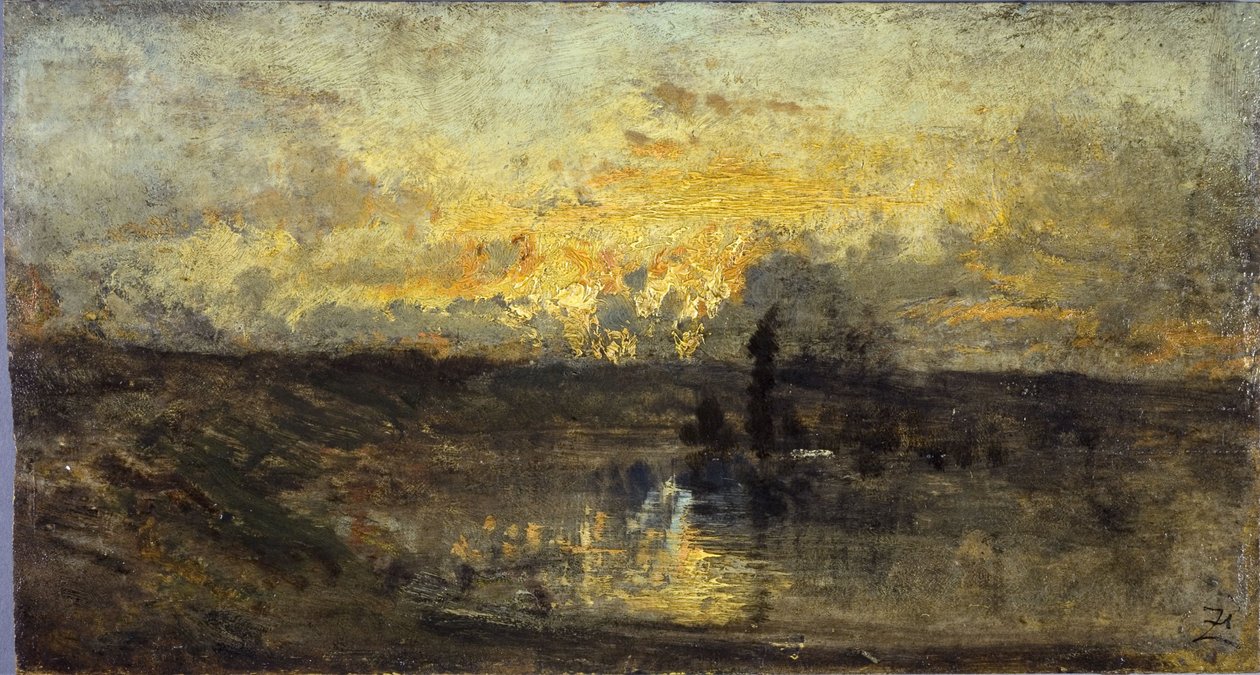 River turn (front); three studies (back), between 1850 and 1860 by Félix Ziem