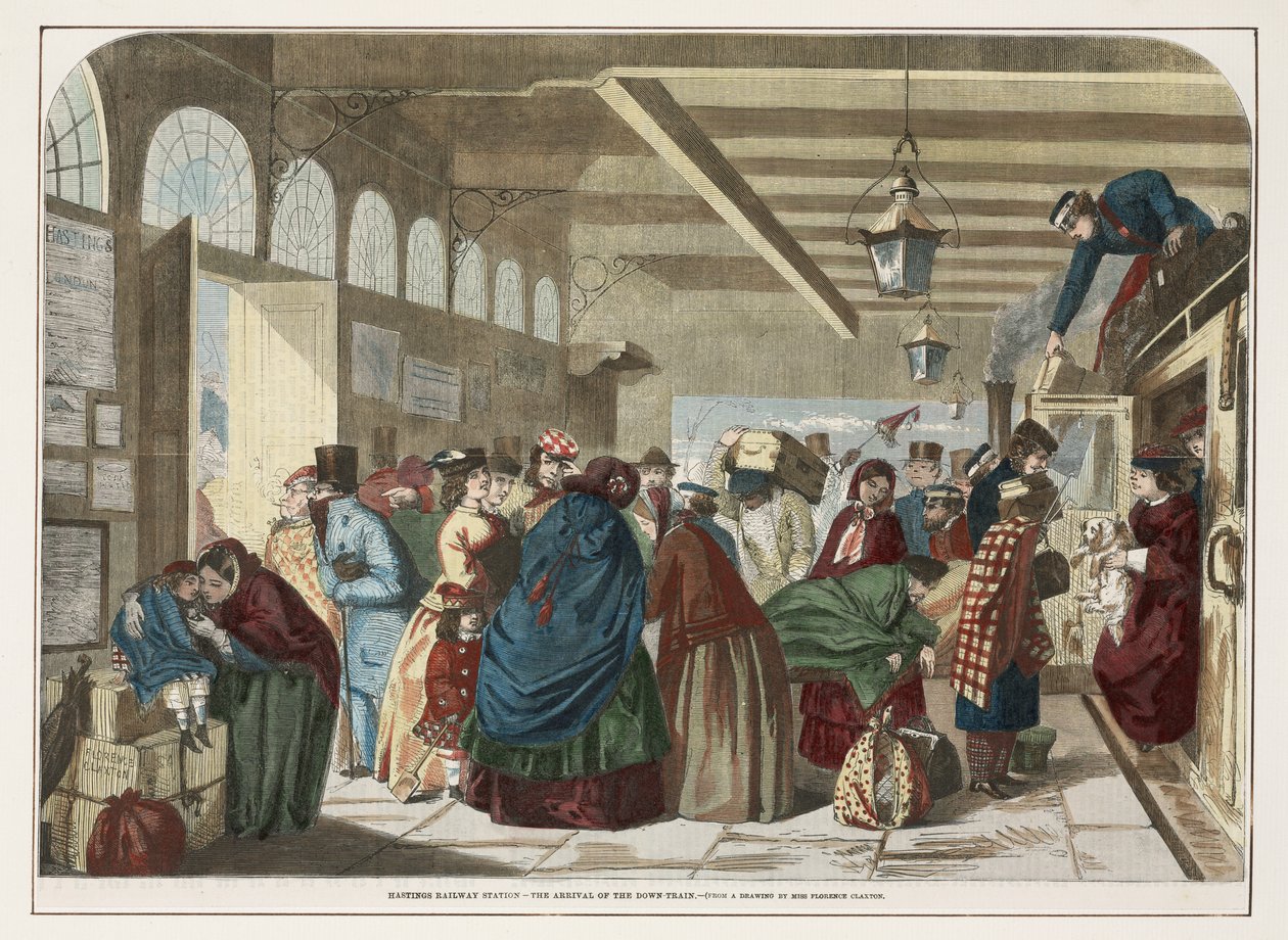 Hastings Railway Station - The Arrival of the Down-Train by Florence after Claxton