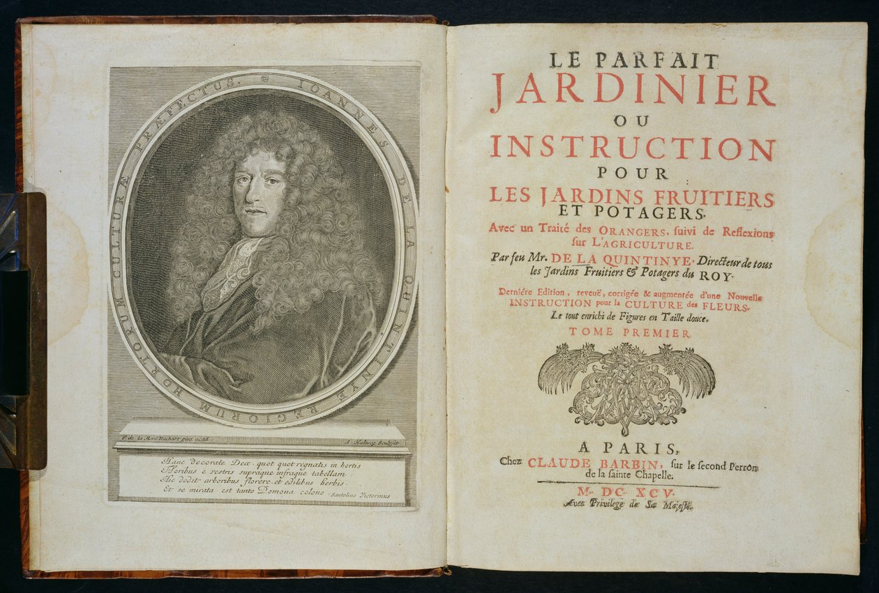 Title Page and Portrait Frontispiece of the Author, from Le Parfait Jardinier, ou Instruction pour les Jardins Fruitiers et Potager, by Jean de la Quintinye, published 1695 by Florent Richard de Lamarre