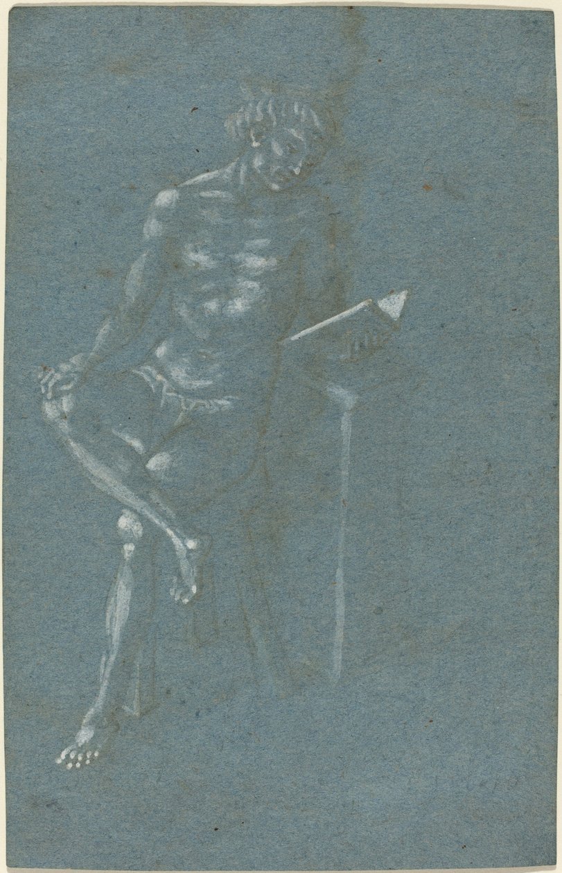 A Young Man Sitting on a Stool Reading a Book; The Fall of Man (fragment) by Florentine 15th Century
