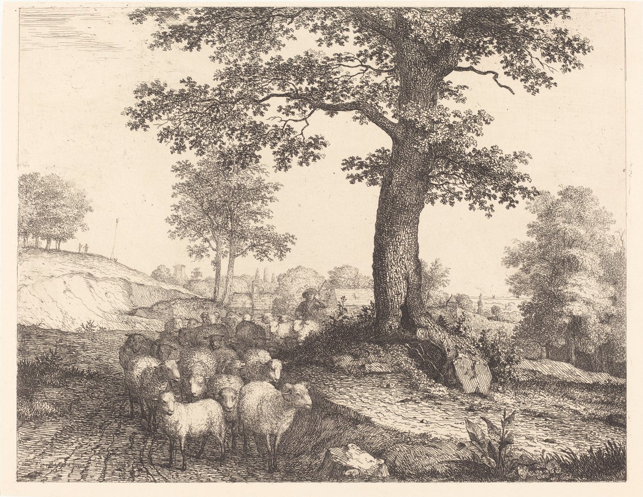 Shepherd and Flock under an Ancient Tree by Florian Grospietsch