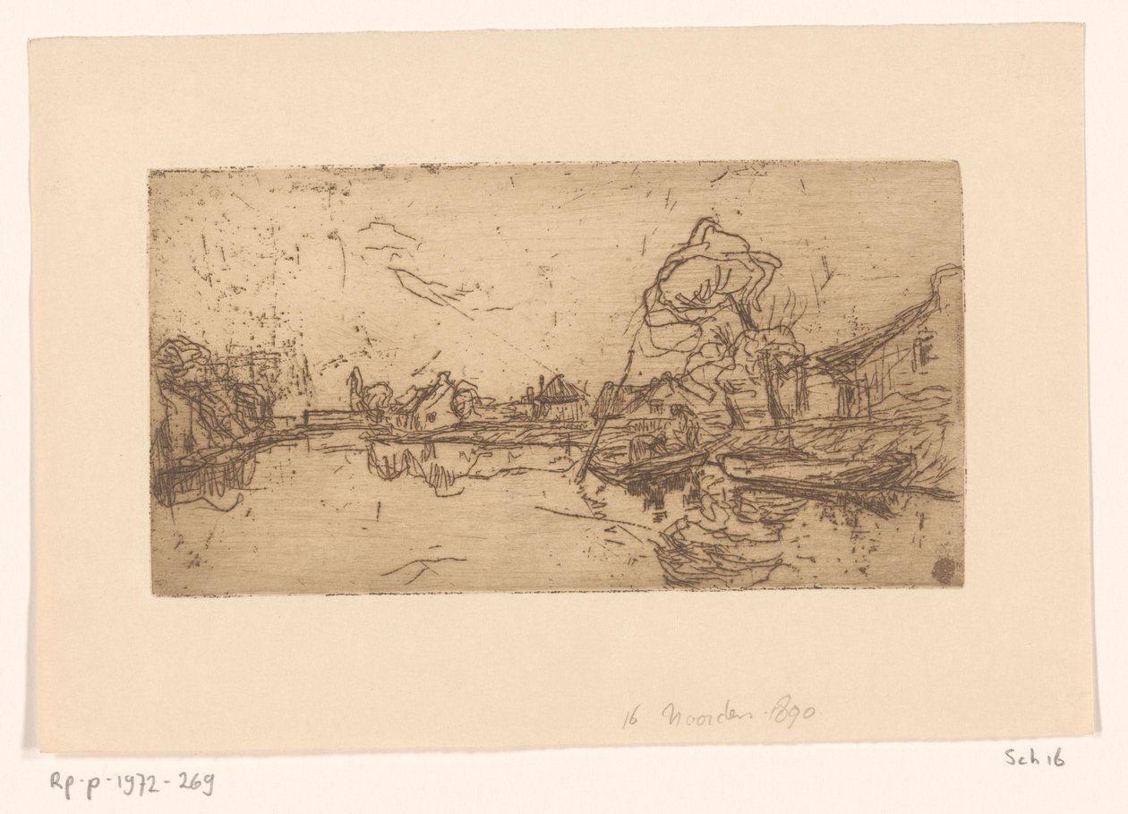 River view with figures in a boat by Floris Verster