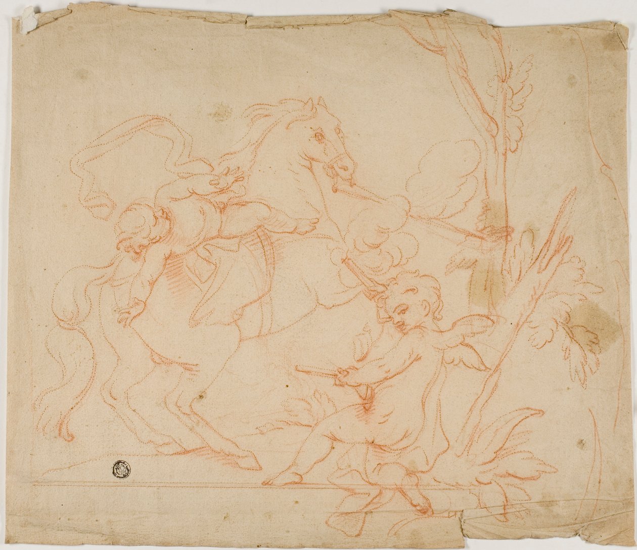 Putto Firing at Putto on Horseback by Follower of Charles Le Brun