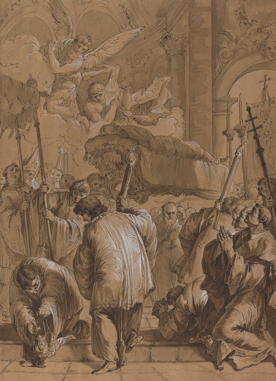 Funeral Procession of a Saint with Angels by Follower of Francesco Fontebasso