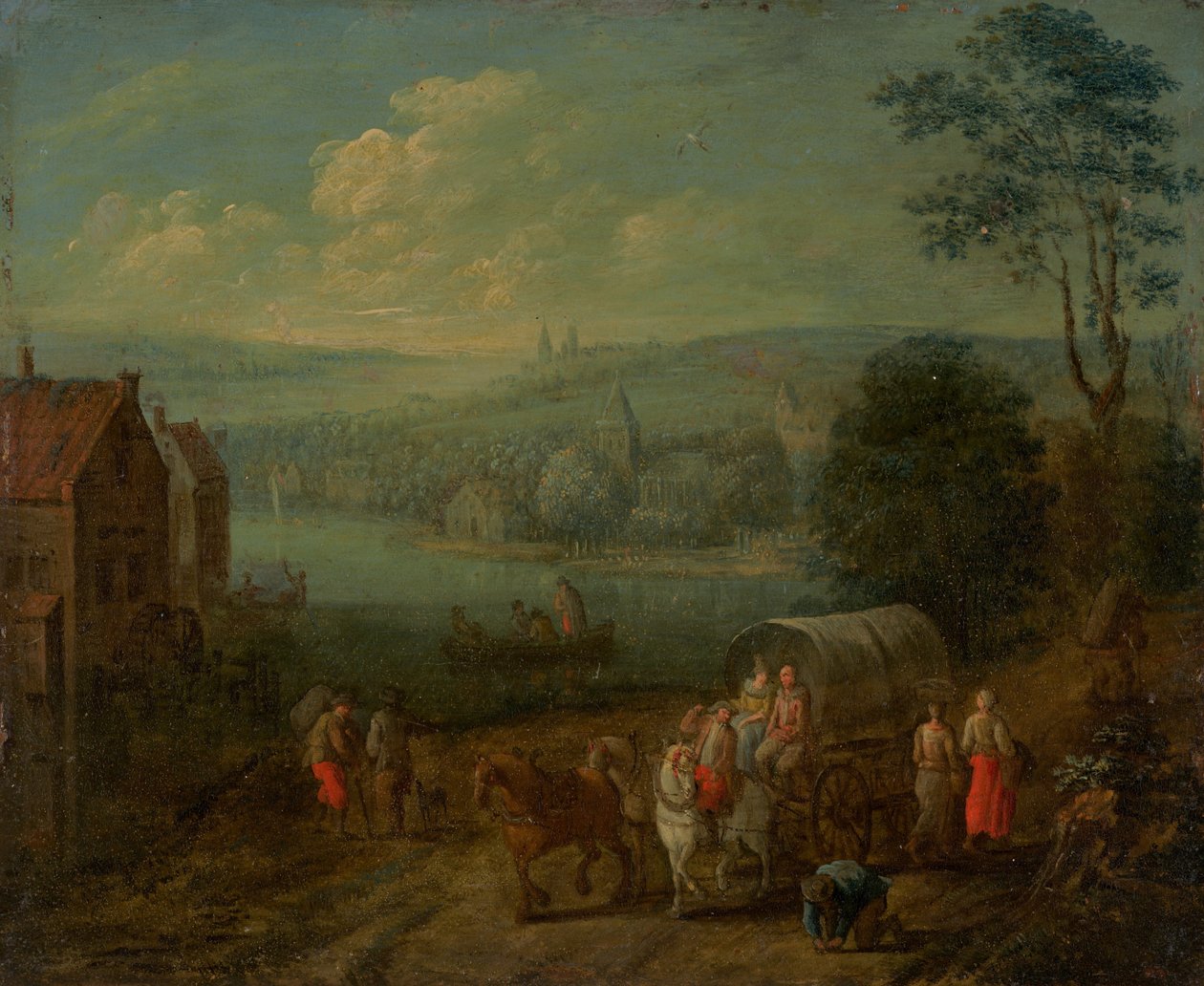 River Landscape with Villages and Travelers by Follower of Peeter Gysels