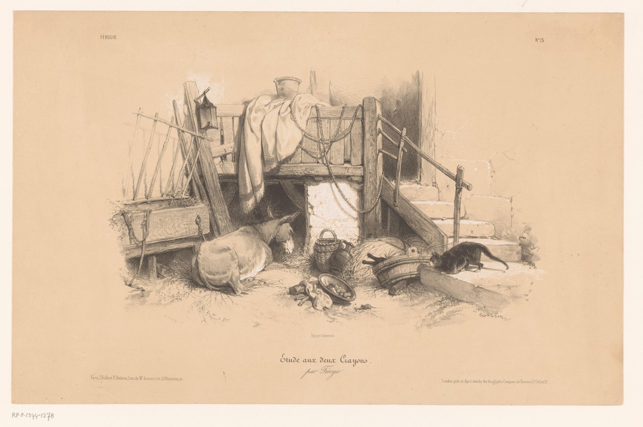 Stable with Donkey, Cat, and Mouse by Fortuné Ferogio