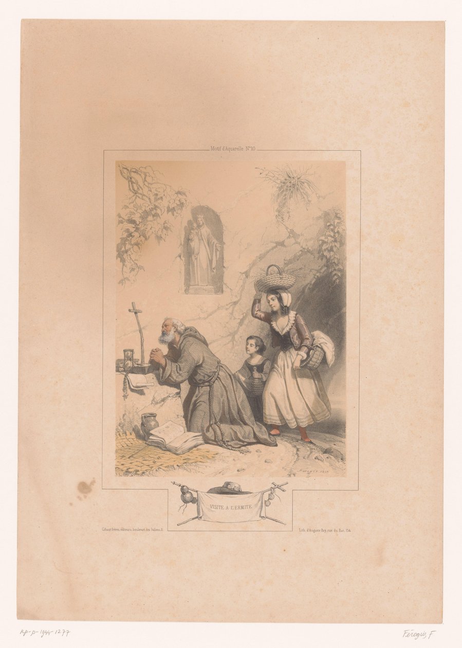 Woman and Child Visiting a Hermit by Fortuné Ferogio