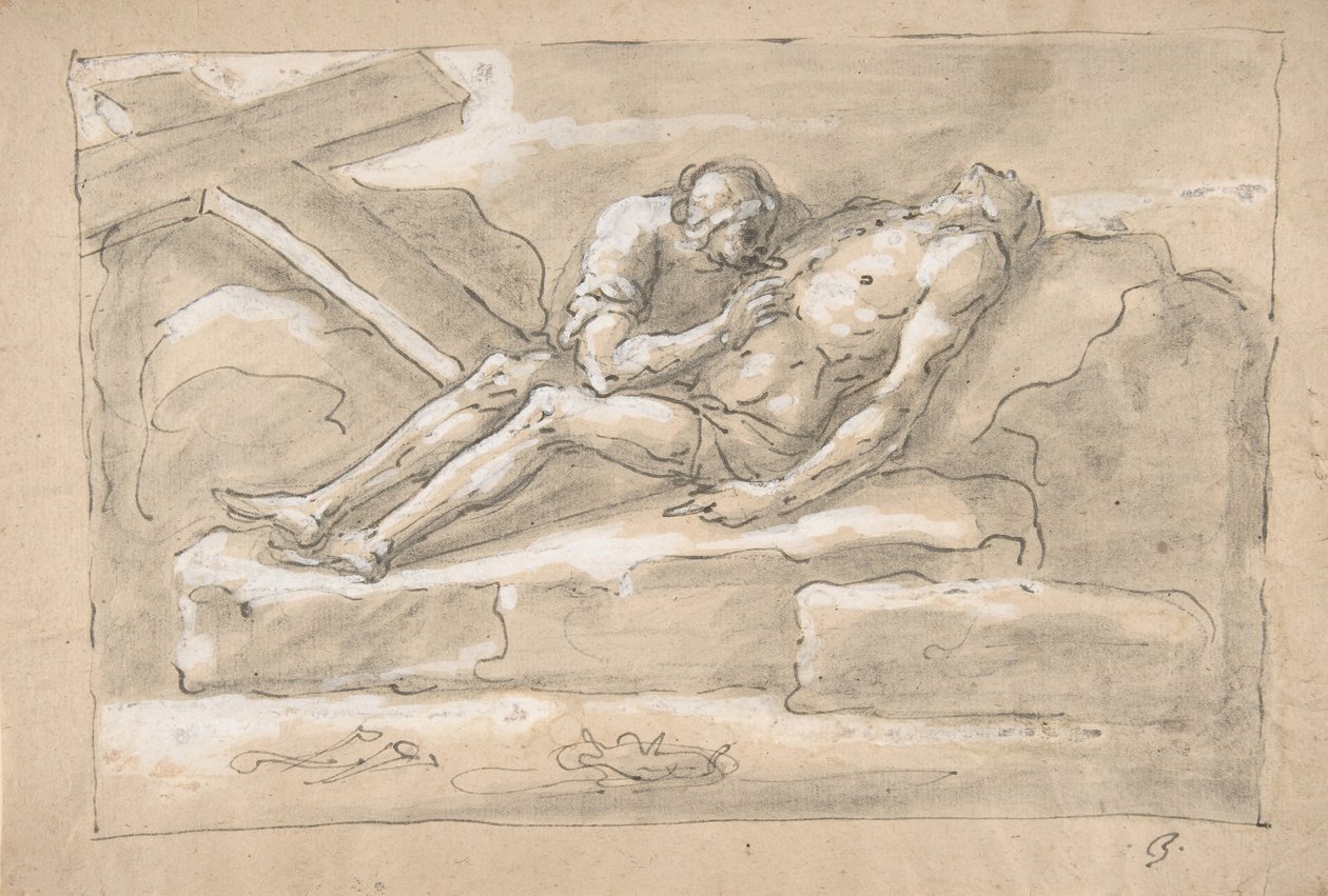 The Dead Christ Mourned by the Magdalen Who Venerates His Side Wound by Fortunato Duranti