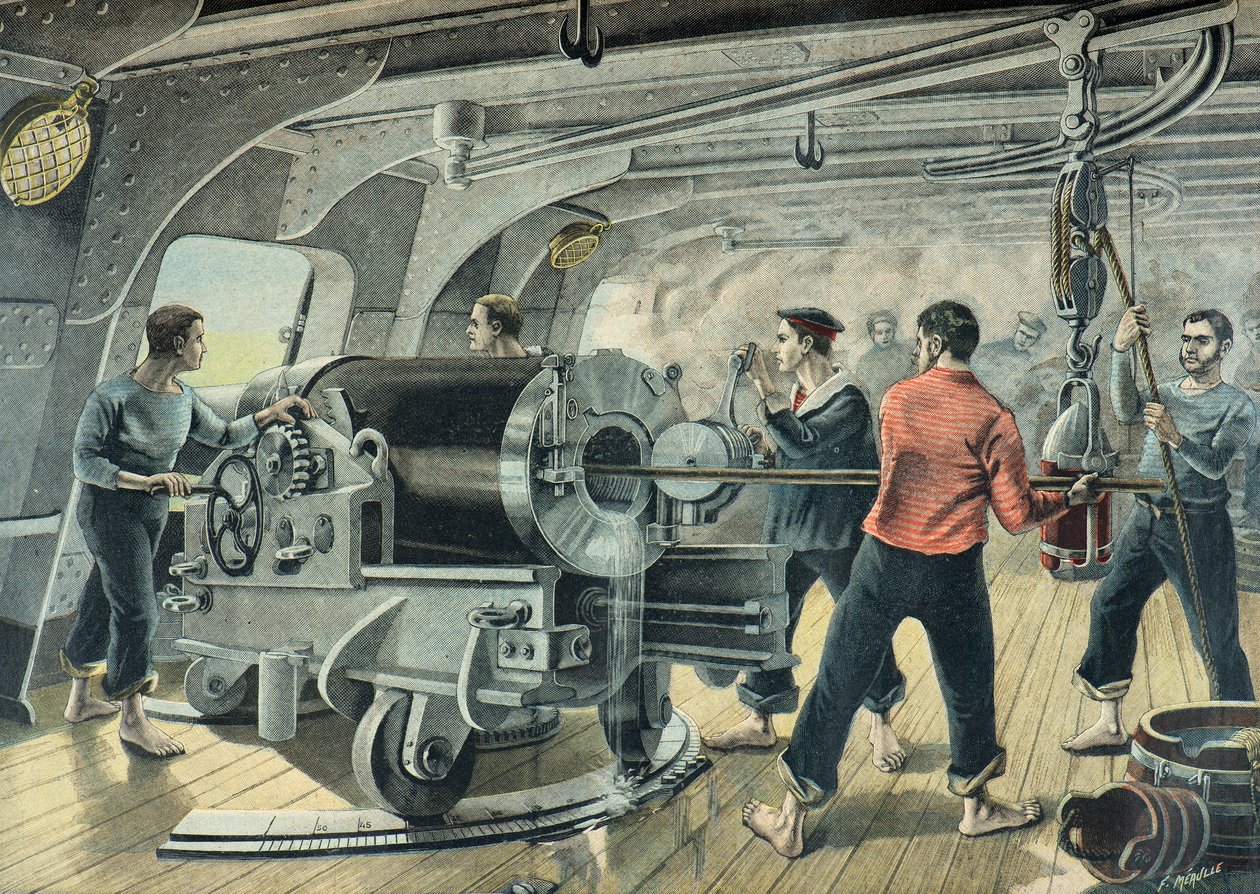 A Navy Battery Bombs Santiago de Cuba, Spanish-American War in 1898 by Fortune Louis Meaulle