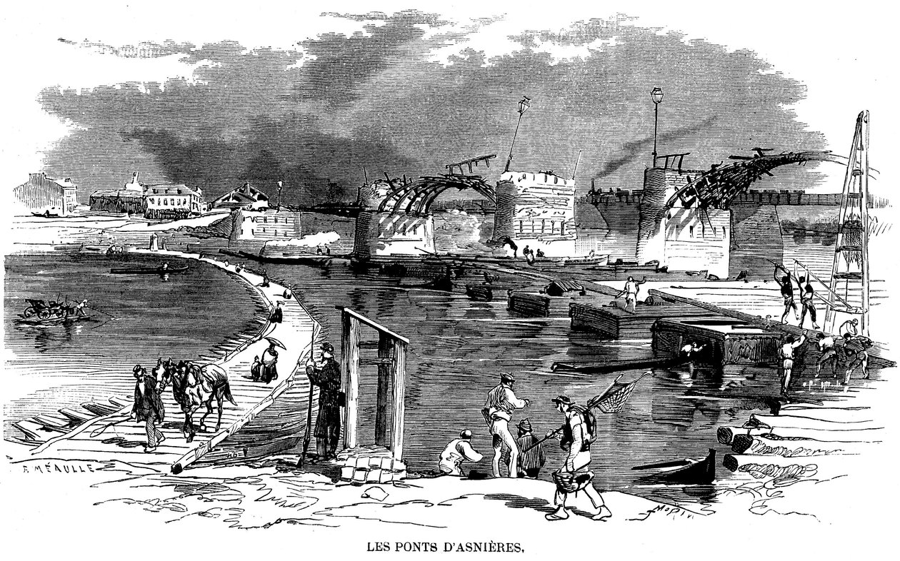 After the Fire of the Bridge of Asnieres During the Siege of Paris in 1870, a Boat Bridge Was Installed by Fortune Louis Meaulle