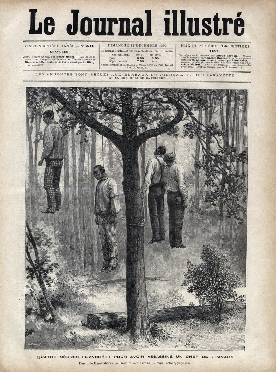 Four Black Lynched Men, Beaten to Death and Hanged for Murdering a Master of Works in Florida by Fortune Louis Meaulle