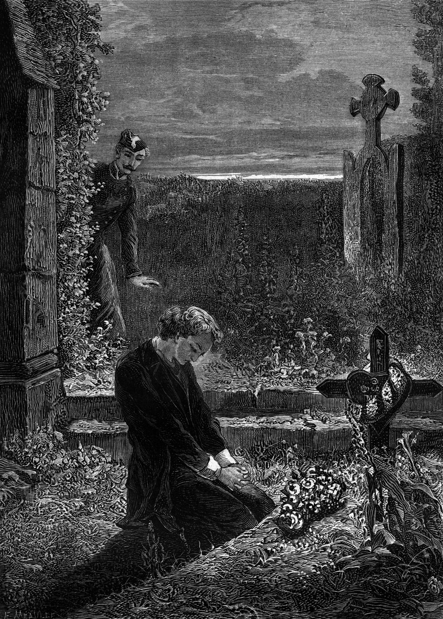Illustration for novel Les Miserables by Victor Hugo (3rd part: Marius) (engraving by Meaulle: Marius) by Fortune Louis Meaulle
