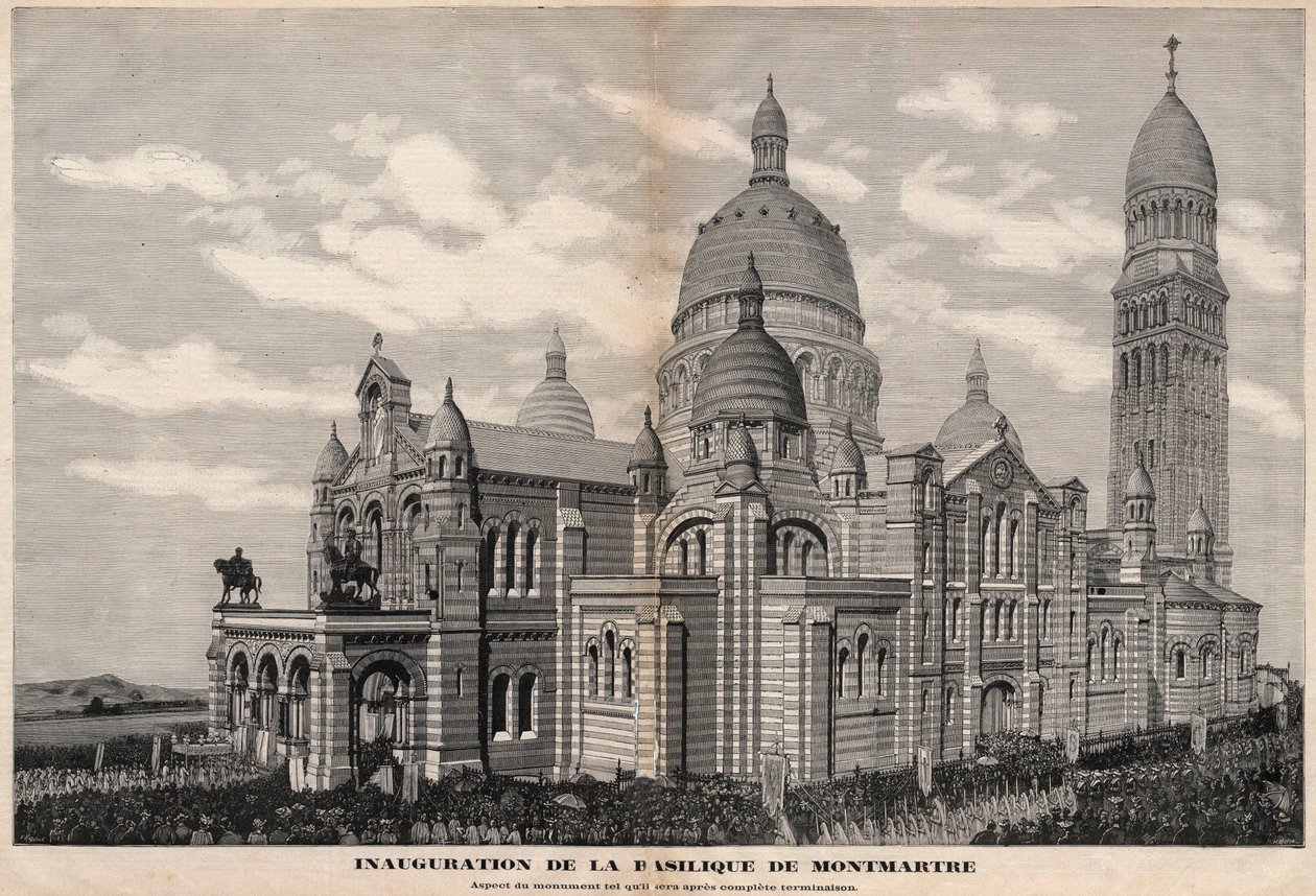 Inauguration of the Basilica of the Sacre-Coeur in Montmartre in 1891 (Appearance of the Monument as It Will Be After Complete Completion) - Engraving by Meaulle in 1891 by Fortune Louis Meaulle